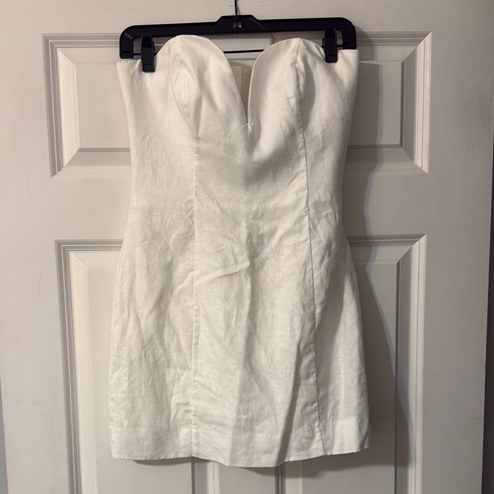 Reformation Elegant White Linen Strapless Dress